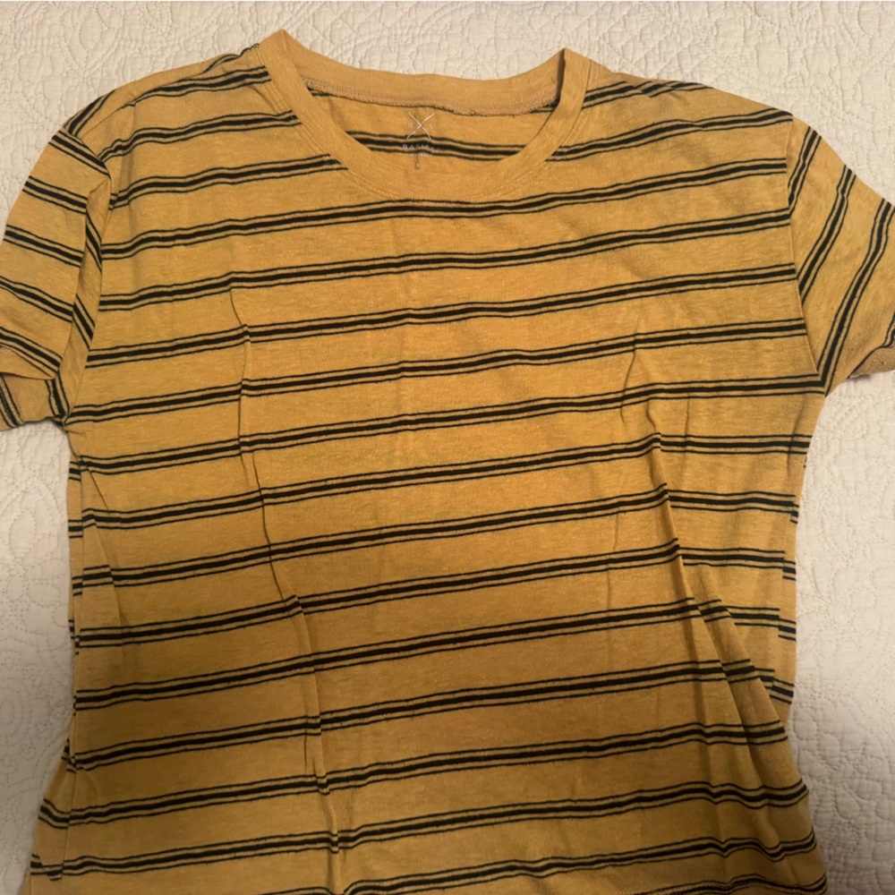 PacSun Mustard Yellow and Black Striped Short Sleeve Tee